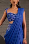 Shop_One Knot One By Ashna_Blue Georgette, Net Sequins, Metallic Pre-draped Saree With Cutwork Blouse 