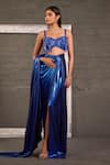 One Knot One By Ashna_Blue Lycra, Net, Georgette Metallic Pre-draped Saree With Embroidered Blouse _Online_at_Aza_Fashions