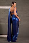 Shop_One Knot One By Ashna_Blue Lycra, Net, Georgette Metallic Pre-draped Saree With Embroidered Blouse _at_Aza_Fashions