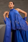 One Knot One By Ashna_Blue Georgette, Satin, Organza Sequins, Beads Hand Embroidered Tunic Sharara Set _at_Aza_Fashions