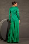 Shop_One Knot One By Ashna_Emerald Green Satin, Organza Sequins, Beads, And Hand Tunic Sharara Set _at_Aza_Fashions