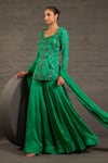 One Knot One By Ashna_Emerald Green Satin, Organza Sequins, Beads, And Hand Tunic Sharara Set _Online_at_Aza_Fashions
