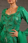 Shop_One Knot One By Ashna_Emerald Green Satin, Organza Sequins, Beads, And Hand Tunic Sharara Set _Online_at_Aza_Fashions