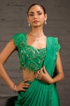 Shop_One Knot One By Ashna_Emerald Green Satin, Twill, Crepe Embroidery, Hand Pre-draped Saree With Blouse _Online_at_Aza_Fashions