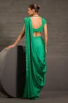 One Knot One By Ashna_Emerald Green Satin, Twill, Crepe Embroidery, Hand Pre-draped Saree With Blouse _Online_at_Aza_Fashions