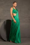 Buy_One Knot One By Ashna_Emerald Green Satin, Twill Hand Embroidered Pre-draped Saree With Blouse _Online_at_Aza_Fashions
