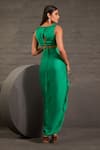 Buy_One Knot One By Ashna_Emerald Green Satin, Twill Sequins, Beads, Embroidery Open Hand Cape Skirt Set _Online_at_Aza_Fashions