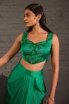 One Knot One By Ashna_Emerald Green Satin, Twill Sequins, Beads, Embroidery Open Hand Cape Skirt Set _at_Aza_Fashions