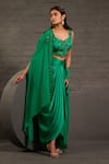Buy_One Knot One By Ashna_Emerald Green Satin, Twill Sequins, Beads, Embroidery Open Hand Cape Skirt Set 