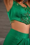 Buy_One Knot One By Ashna_Emerald Green Satin, Twill Sequins, Beads, Hand Waistcoat With Draped Skirt _Online_at_Aza_Fashions