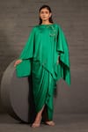 Buy_One Knot One By Ashna_Emerald Green Satin, Twill Sequins, Beads, And Resham Hand Kaftan With Skirt _at_Aza_Fashions