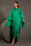 Buy_One Knot One By Ashna_Emerald Green Satin, Twill Sequins, Beads, And Resham Hand Kaftan With Skirt _Online_at_Aza_Fashions