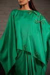 Shop_One Knot One By Ashna_Emerald Green Satin, Twill Sequins, Beads, And Resham Hand Kaftan With Skirt _Online_at_Aza_Fashions