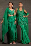 Buy_One Knot One By Ashna_Emerald Green Satin, Twill, Organza Sequins, Beads, Hand Tunic Sharara Set _Online_at_Aza_Fashions
