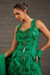 Shop_One Knot One By Ashna_Emerald Green Satin, Twill, Organza Sequins, Beads, Hand Tunic Sharara Set _Online_at_Aza_Fashions