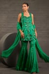 One Knot One By Ashna_Emerald Green Satin, Twill, Organza Sequins, Beads, Hand Tunic Sharara Set _at_Aza_Fashions