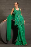 Buy_One Knot One By Ashna_Emerald Green Satin, Twill, Organza Sequins, Beads, Hand Tunic Sharara Set _at_Aza_Fashions