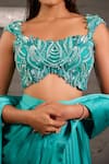Buy_One Knot One By Ashna_Aqua Chiffon, Satin, Organza Hand Embroidered Blouse With Pre-draped Saree _Online_at_Aza_Fashions
