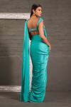 One Knot One By Ashna_Aqua Chiffon, Satin, Organza Hand Embroidered Blouse With Pre-draped Saree _Online_at_Aza_Fashions
