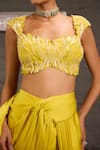 Shop_One Knot One By Ashna_Yellow Chiffon, Satin, Organza Hand Embroidered Blouse With Pre-draped Saree _Online_at_Aza_Fashions