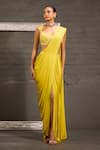 Buy_One Knot One By Ashna_Yellow Chiffon, Satin, Organza Hand Embroidered Blouse With Pre-draped Saree _at_Aza_Fashions