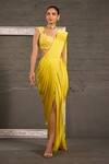 Buy_One Knot One By Ashna_Yellow Chiffon, Satin, Organza Hand Embroidered Blouse With Pre-draped Saree 