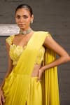 Shop_One Knot One By Ashna_Yellow Chiffon, Satin, Organza Hand Embroidered Blouse With Pre-draped Saree 