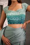 Buy_One Knot One By Ashna_Green Satin, Crepe Beads, Sequins Ombre Embroidered Blouse With Pre-draped Saree _Online_at_Aza_Fashions