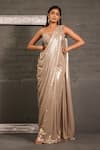 Buy_One Knot One By Ashna_Gold Organza, Net Sequins, Beads, Blouse With Metallic Pre-draped Saree _at_Aza_Fashions