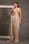 Buy_One Knot One By Ashna_Gold Organza, Net Sequins, Beads, Blouse With Metallic Pre-draped Saree _Online_at_Aza_Fashions