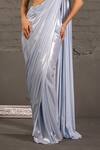 Buy_One Knot One By Ashna_Gray Net, Lycra Sequins, Beads, Embroidery Hand Blouse With Pre-draped Saree _Online_at_Aza_Fashions