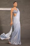 Shop_One Knot One By Ashna_Gray Net, Lycra Sequins, Beads, Embroidery Hand Blouse With Pre-draped Saree _Online_at_Aza_Fashions