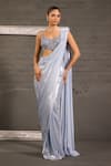 Buy_One Knot One By Ashna_Gray Net, Lycra Sequins, Beads, Embroidery Hand Blouse With Pre-draped Saree _at_Aza_Fashions