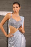 Shop_One Knot One By Ashna_Gray Net, Lycra Sequins, Beads, Embroidery Hand Blouse With Pre-draped Saree _at_Aza_Fashions