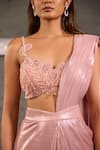 Shop_One Knot One By Ashna_Pink Lycra, Net Sequins, Beads, Cutwork Embroidered Blouse With Pre-draped Saree _Online_at_Aza_Fashions