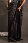 Buy_One Knot One By Ashna_Black Georgette, Organza, Net Feathers, Hand Blouse With Pre-draped Saree _Online_at_Aza_Fashions