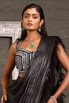 Shop_One Knot One By Ashna_Black Georgette, Organza, Net Feathers, Hand Blouse With Pre-draped Saree _Online_at_Aza_Fashions