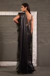 One Knot One By Ashna_Black Georgette, Organza, Net Feathers, Hand Blouse With Pre-draped Saree _Online_at_Aza_Fashions