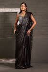 Buy_One Knot One By Ashna_Black Georgette, Organza, Net Feathers, Hand Blouse With Pre-draped Saree 