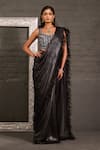 Buy_One Knot One By Ashna_Black Georgette, Organza, Net Feathers, Hand Blouse With Pre-draped Saree _at_Aza_Fashions