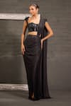 One Knot One By Ashna_Black Net, Georgette Sequins, Beads, Corset Blouse With Pre-draped Saree _at_Aza_Fashions