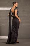 One Knot One By Ashna_Black Net, Georgette Sequins, Beads, Corset Blouse With Pre-draped Saree _Online_at_Aza_Fashions