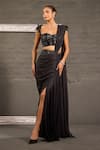 Buy_One Knot One By Ashna_Black Net, Georgette Sequins, Beads, Corset Blouse With Pre-draped Saree _at_Aza_Fashions