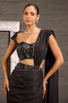 Shop_One Knot One By Ashna_Black Net, Georgette Sequins, Beads, Corset Blouse With Pre-draped Saree 
