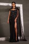 Buy_One Knot One By Ashna_Black Georgette, Net Beads, Sequins Hand Embroidered Corset Gown With Cape _at_Aza_Fashions