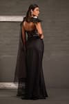 Shop_One Knot One By Ashna_Black Georgette, Net Beads, Sequins Hand Embroidered Corset Gown With Cape _at_Aza_Fashions