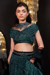 Hoity Moppet_Emerald Green Net Stones, Embroidery, Beads, Ruffles Embellished Lehenga Set _Online_at_Aza_Fashions