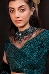 Buy_Hoity Moppet_Emerald Green Net Stones, Embroidery, Beads, Ruffles Embellished Lehenga Set _Online_at_Aza_Fashions