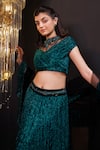 Shop_Hoity Moppet_Emerald Green Net Stones, Embroidery, Beads, Ruffles Embellished Lehenga Set _Online_at_Aza_Fashions