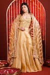 Buy_Hoity Moppet_Gold Tissue Mirrors, Lace Sweetheart Neck Mirrari Detailed Lehenga Set _at_Aza_Fashions